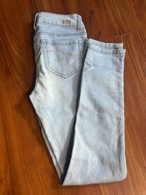 Justice Light Blue Skinny Jeans with Rhinestone Pocket Detail